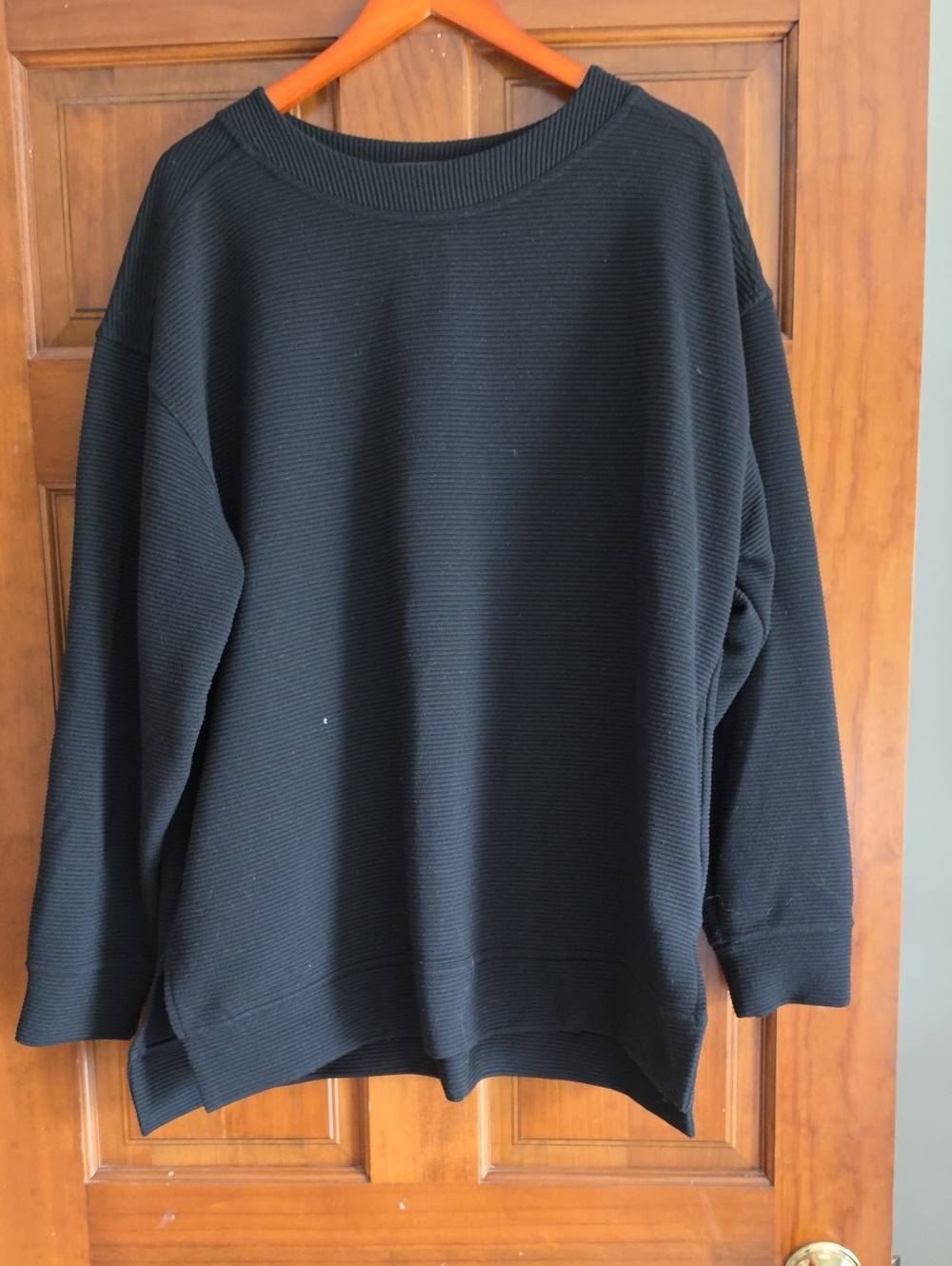 Zella Black Ribbed Crewneck Sweater